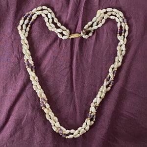 14K Gold & Amethyst 3-Strand Freshwater Cultured Rice Pearl Necklace